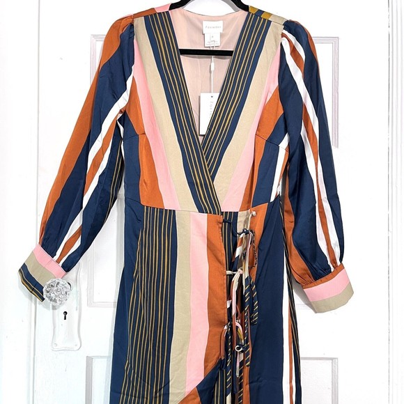 Anthropologie Womens Foxiedox Colorete Asymmetric Striped Wrap Dress Medium NEW - Picture 6 of 16